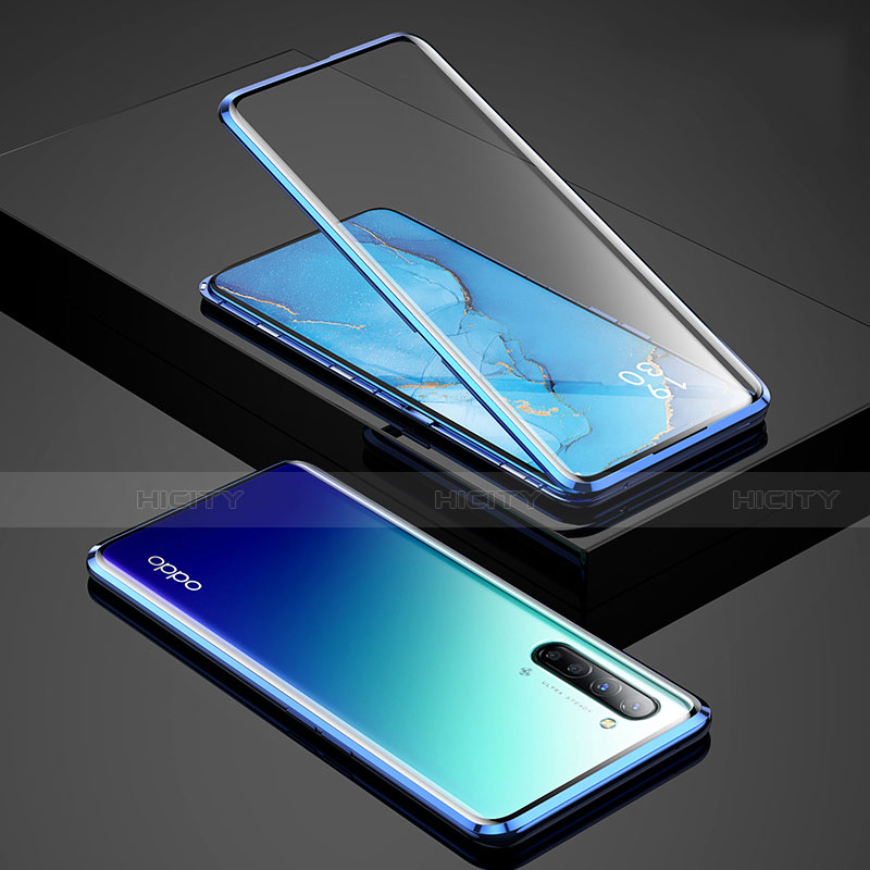 Coque Rebord Bumper Luxe Aluminum Metal Miroir 360 Degres Housse Etui Aimant pour Oppo K7 5G Bleu Plus