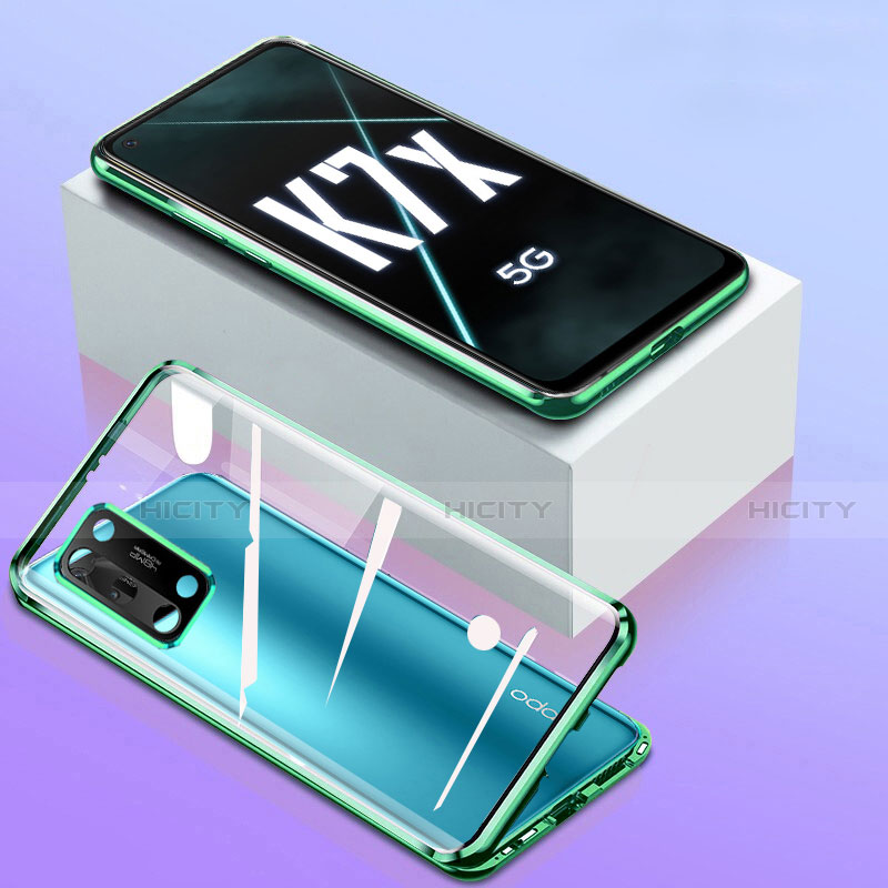 Coque Rebord Bumper Luxe Aluminum Metal Miroir 360 Degres Housse Etui Aimant pour Oppo K7x 5G Vert Plus