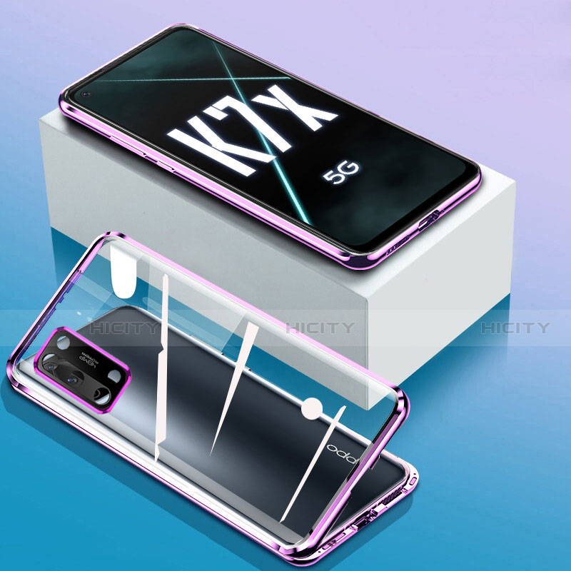 Coque Rebord Bumper Luxe Aluminum Metal Miroir 360 Degres Housse Etui Aimant pour Oppo K7x 5G Violet Plus