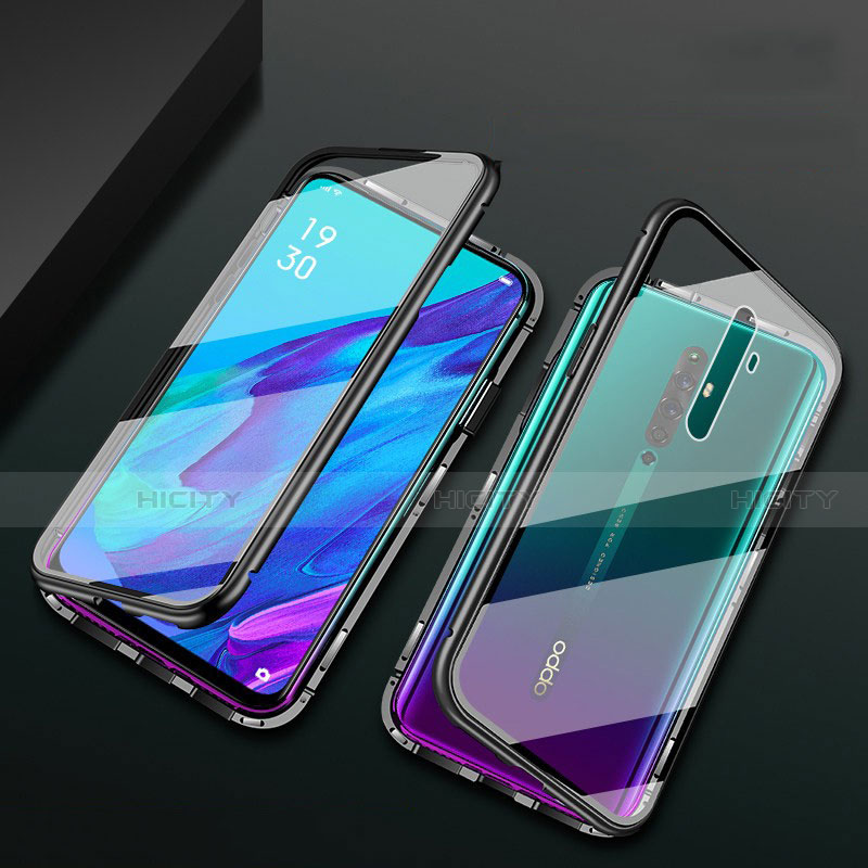 Coque Rebord Bumper Luxe Aluminum Metal Miroir 360 Degres Housse Etui Aimant pour Oppo Reno2 Z Noir Plus