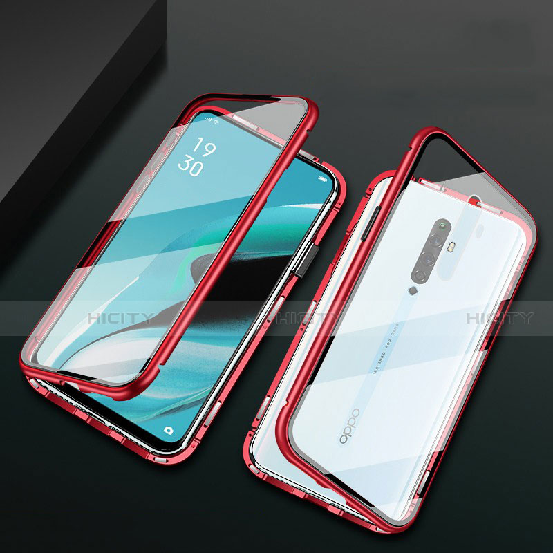 Coque Rebord Bumper Luxe Aluminum Metal Miroir 360 Degres Housse Etui Aimant pour Oppo Reno2 Z Rouge Plus