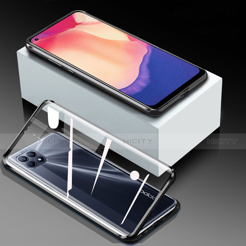 Coque Rebord Bumper Luxe Aluminum Metal Miroir 360 Degres Housse Etui Aimant pour Oppo Reno4 SE 5G Noir Plus