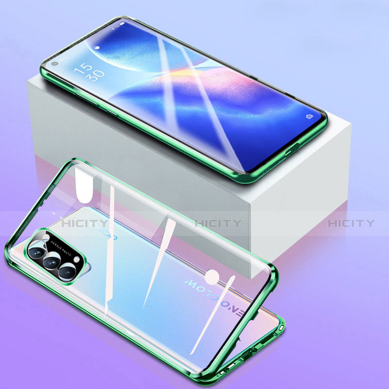 Coque Rebord Bumper Luxe Aluminum Metal Miroir 360 Degres Housse Etui Aimant pour Oppo Reno5 5G Vert Plus