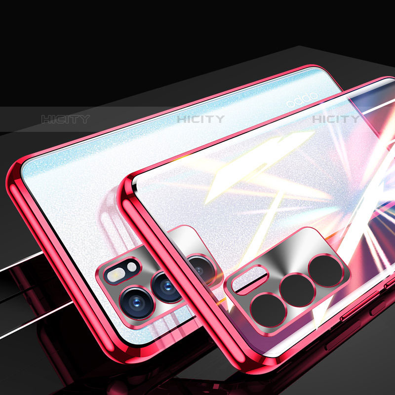 Coque Rebord Bumper Luxe Aluminum Metal Miroir 360 Degres Housse Etui Aimant pour Oppo Reno6 5G Rouge Plus