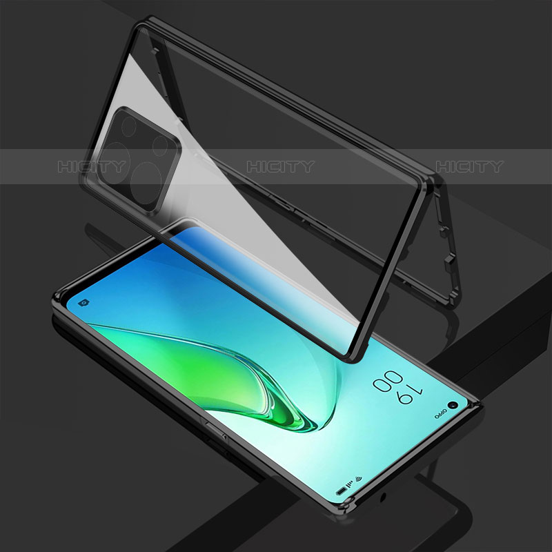 Coque Rebord Bumper Luxe Aluminum Metal Miroir 360 Degres Housse Etui Aimant pour Oppo Reno8 5G Noir Plus