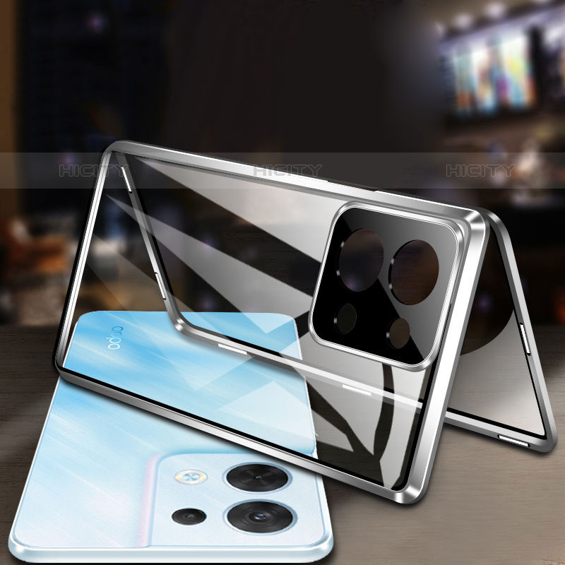 Coque Rebord Bumper Luxe Aluminum Metal Miroir 360 Degres Housse Etui Aimant pour Oppo Reno8 Pro 5G Plus