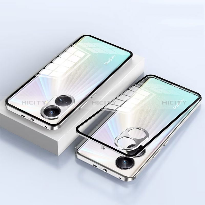 Coque Rebord Bumper Luxe Aluminum Metal Miroir 360 Degres Housse Etui Aimant pour Realme 10 Pro+ Plus 5G Argent Plus