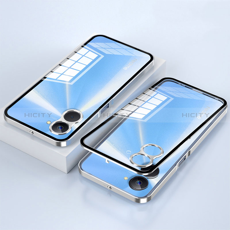 Coque Rebord Bumper Luxe Aluminum Metal Miroir 360 Degres Housse Etui Aimant pour Realme 10S 5G Argent Plus