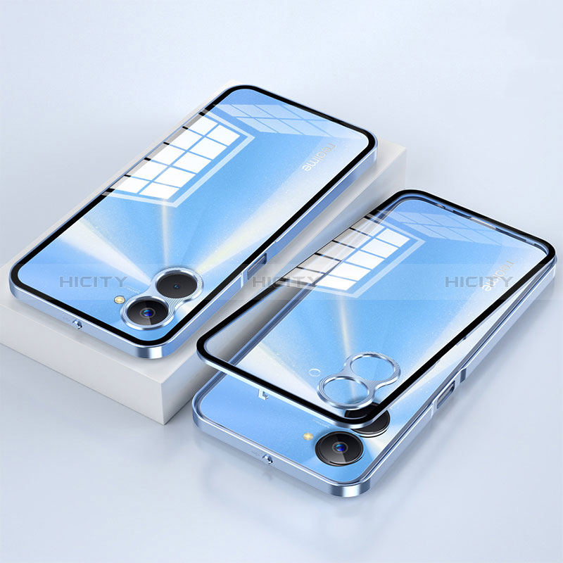 Coque Rebord Bumper Luxe Aluminum Metal Miroir 360 Degres Housse Etui Aimant pour Realme 10S 5G Bleu Plus