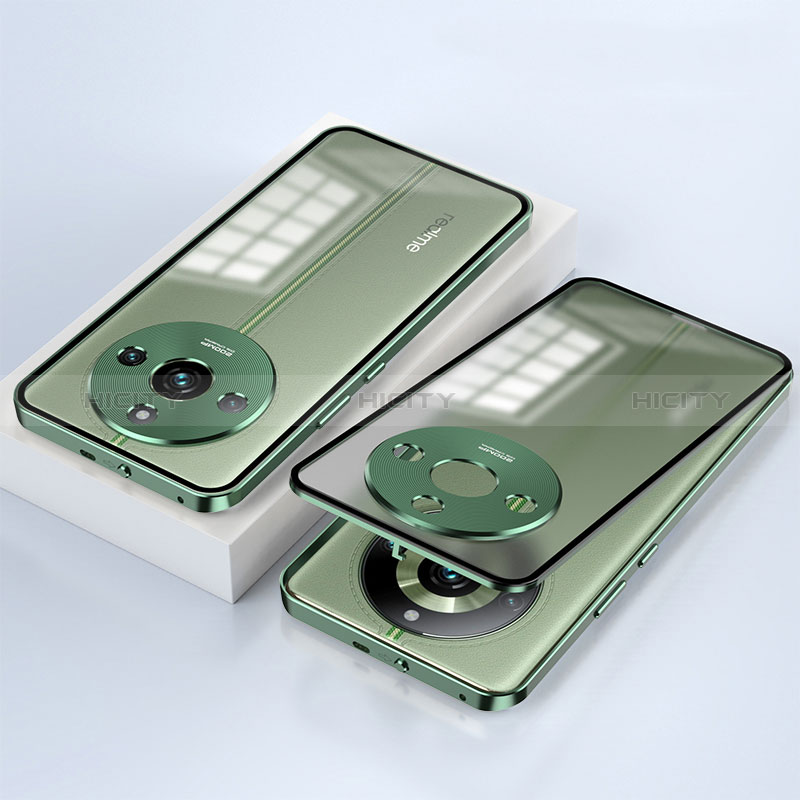 Coque Rebord Bumper Luxe Aluminum Metal Miroir 360 Degres Housse Etui Aimant pour Realme 11 Pro 5G Vert Plus