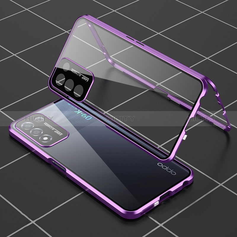 Coque Rebord Bumper Luxe Aluminum Metal Miroir 360 Degres Housse Etui Aimant pour Realme 9 SE 5G Violet Plus