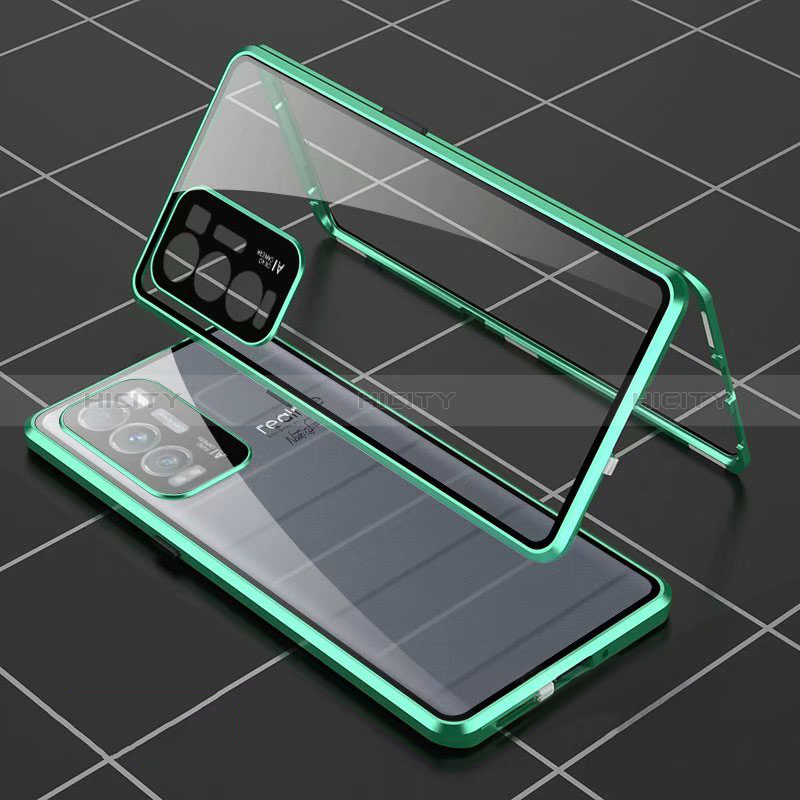 Coque Rebord Bumper Luxe Aluminum Metal Miroir 360 Degres Housse Etui Aimant pour Realme GT Master Explorer 5G Vert Plus