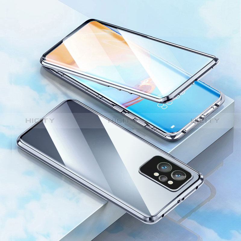 Coque Rebord Bumper Luxe Aluminum Metal Miroir 360 Degres Housse Etui Aimant pour Realme GT Neo 3T 5G Argent Plus