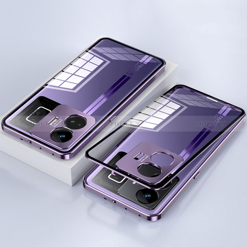 Coque Rebord Bumper Luxe Aluminum Metal Miroir 360 Degres Housse Etui Aimant pour Realme GT Neo5 5G Violet Plus