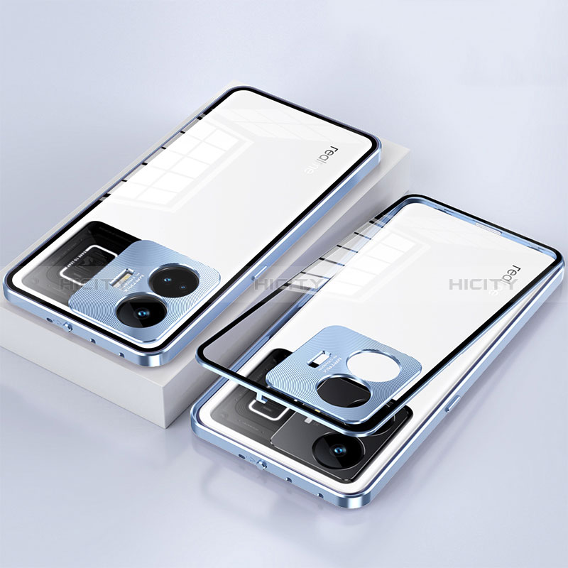 Coque Rebord Bumper Luxe Aluminum Metal Miroir 360 Degres Housse Etui Aimant pour Realme GT Neo6 5G Bleu Plus