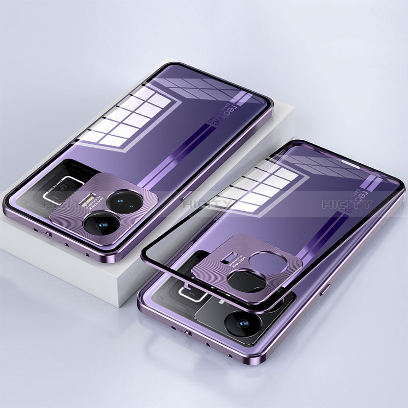 Coque Rebord Bumper Luxe Aluminum Metal Miroir 360 Degres Housse Etui Aimant pour Realme GT Neo6 5G Violet Plus