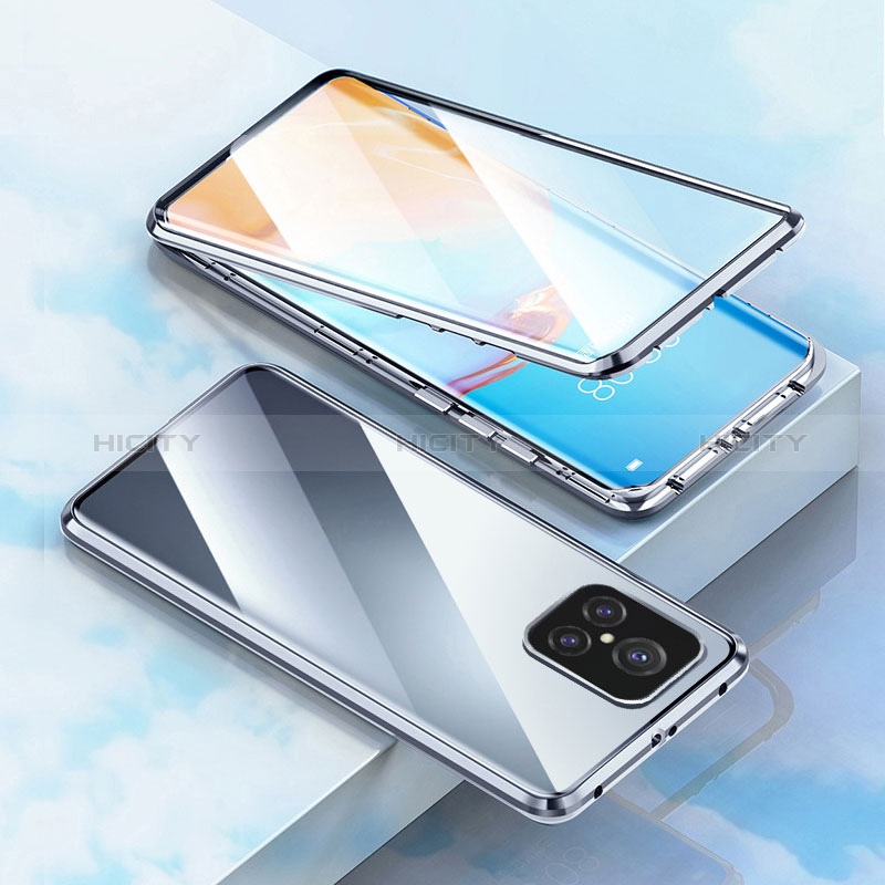 Coque Rebord Bumper Luxe Aluminum Metal Miroir 360 Degres Housse Etui Aimant pour Realme GT2 Master Explorer Argent Plus