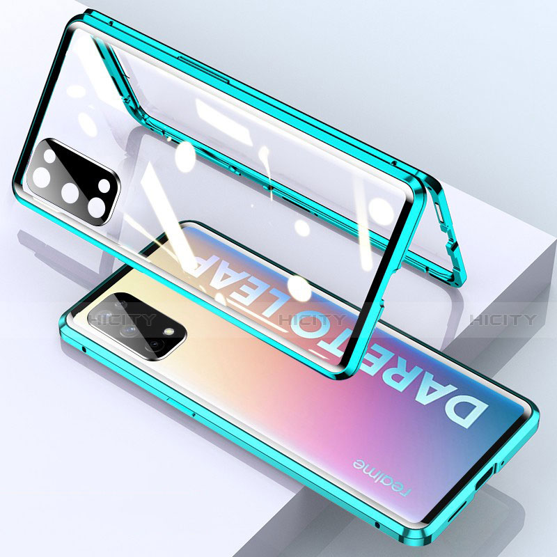 Coque Rebord Bumper Luxe Aluminum Metal Miroir 360 Degres Housse Etui Aimant pour Realme Q2 Pro 5G Vert Plus