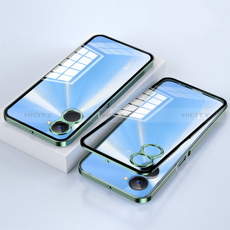 Coque Rebord Bumper Luxe Aluminum Metal Miroir 360 Degres Housse Etui Aimant pour Realme Q5x 5G Vert Plus