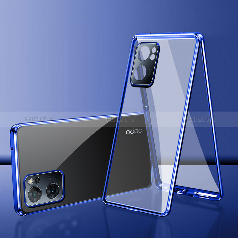 Coque Rebord Bumper Luxe Aluminum Metal Miroir 360 Degres Housse Etui Aimant pour Realme V23 5G Bleu Plus