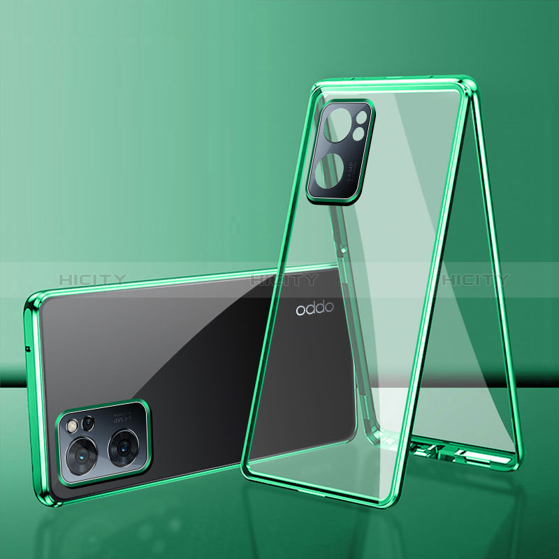 Coque Rebord Bumper Luxe Aluminum Metal Miroir 360 Degres Housse Etui Aimant pour Realme V23 5G Vert Plus