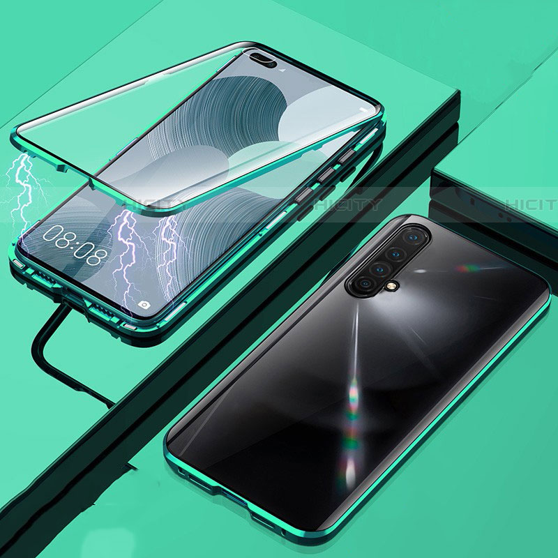 Coque Rebord Bumper Luxe Aluminum Metal Miroir 360 Degres Housse Etui Aimant pour Realme X50 5G Vert Plus