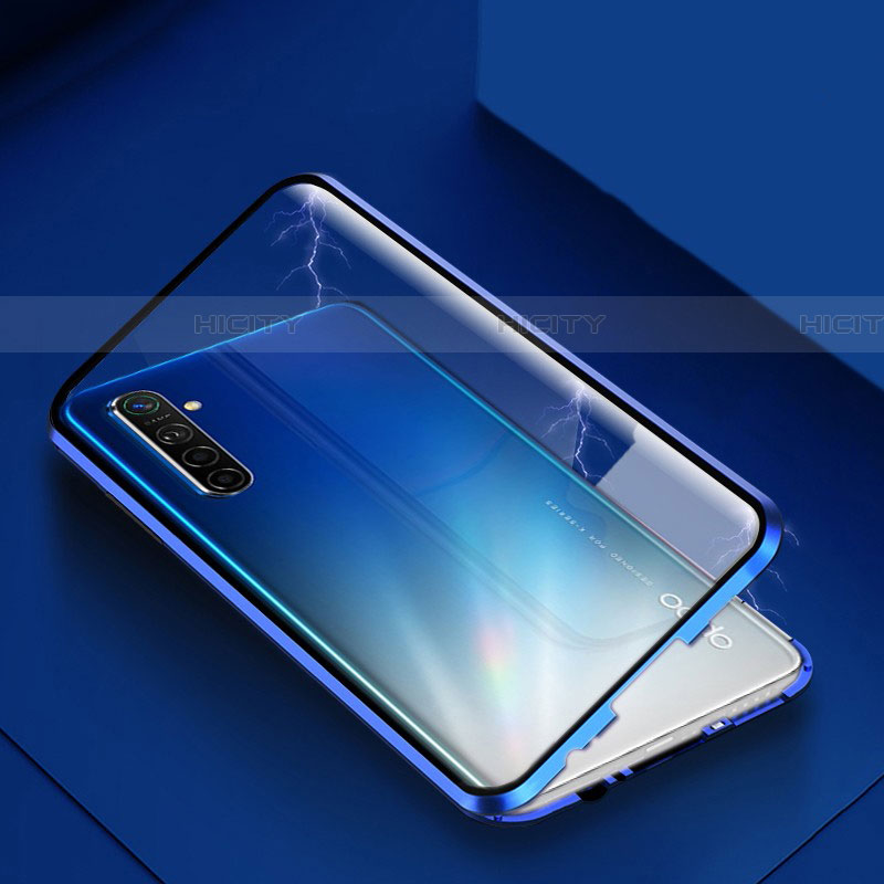 Coque Rebord Bumper Luxe Aluminum Metal Miroir 360 Degres Housse Etui Aimant pour Realme XT Bleu Plus