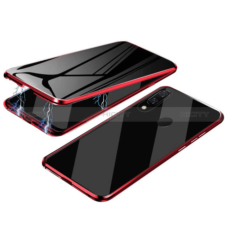 Coque Rebord Bumper Luxe Aluminum Metal Miroir 360 Degres Housse Etui Aimant pour Samsung Galaxy A20 Rouge Plus