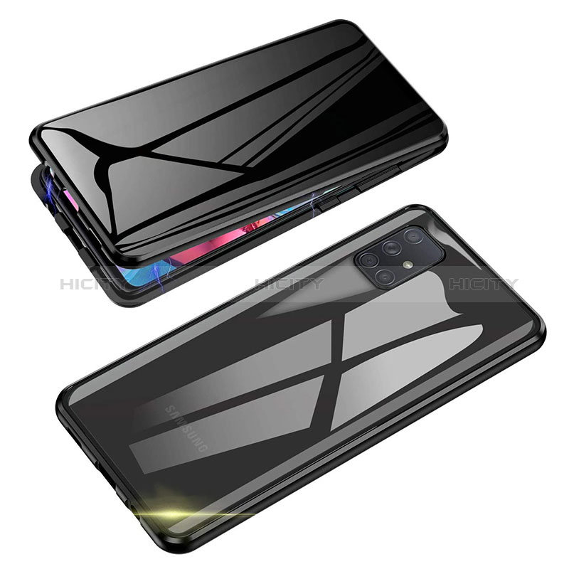 Coque Rebord Bumper Luxe Aluminum Metal Miroir 360 Degres Housse Etui Aimant pour Samsung Galaxy A91 Noir Plus