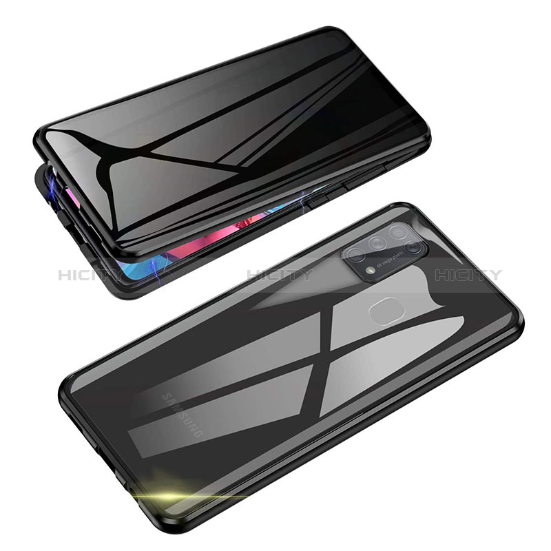 Coque Rebord Bumper Luxe Aluminum Metal Miroir 360 Degres Housse Etui Aimant pour Samsung Galaxy M21 Noir Plus