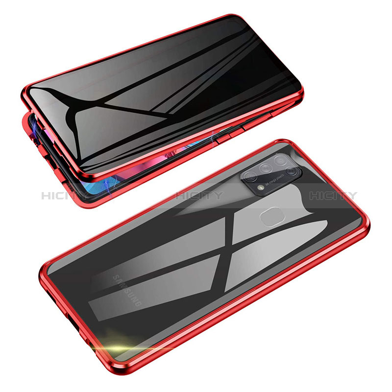 Coque Rebord Bumper Luxe Aluminum Metal Miroir 360 Degres Housse Etui Aimant pour Samsung Galaxy M21s Rouge Plus