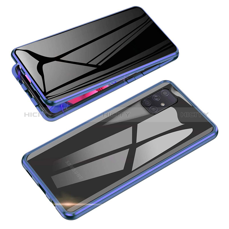 Coque Rebord Bumper Luxe Aluminum Metal Miroir 360 Degres Housse Etui Aimant pour Samsung Galaxy M80S Bleu Plus