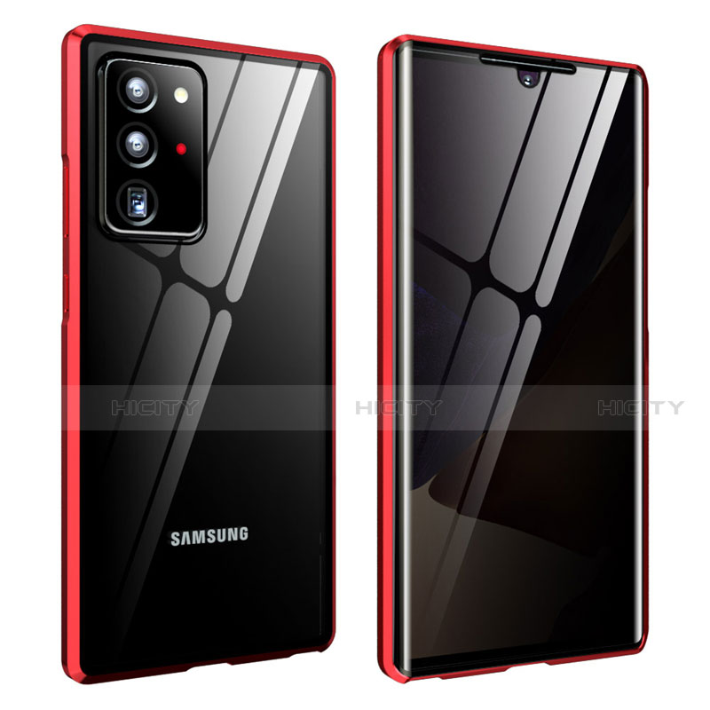 Coque Rebord Bumper Luxe Aluminum Metal Miroir 360 Degres Housse Etui Aimant pour Samsung Galaxy Note 20 Ultra 5G Rouge Plus