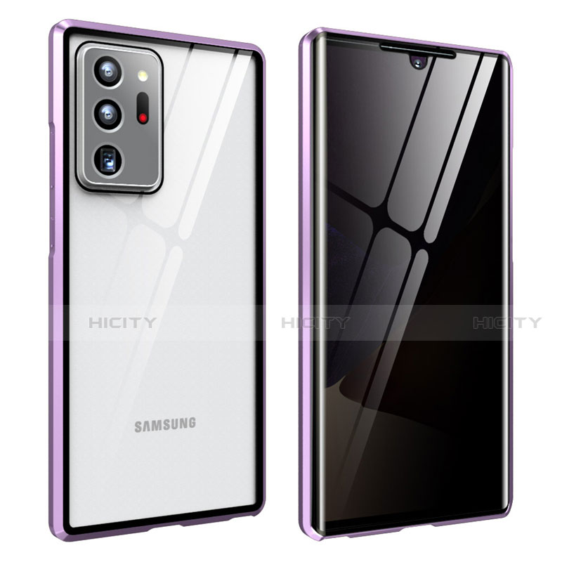 Coque Rebord Bumper Luxe Aluminum Metal Miroir 360 Degres Housse Etui Aimant pour Samsung Galaxy Note 20 Ultra 5G Violet Plus