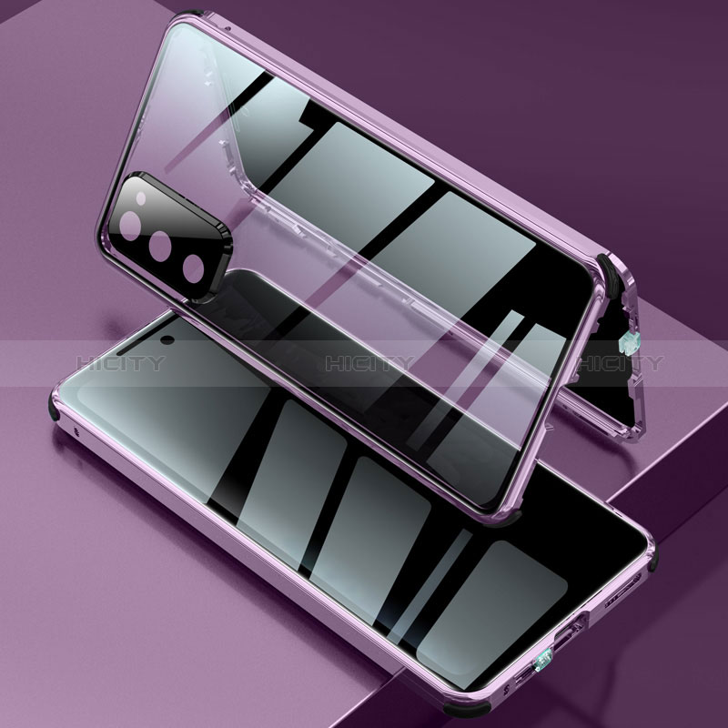 Coque Rebord Bumper Luxe Aluminum Metal Miroir 360 Degres Housse Etui Aimant pour Samsung Galaxy S20 FE (2022) 5G Violet Plus