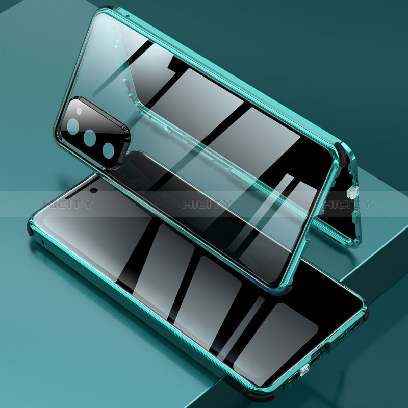 Coque Rebord Bumper Luxe Aluminum Metal Miroir 360 Degres Housse Etui Aimant pour Samsung Galaxy S20 FE 5G Vert Plus