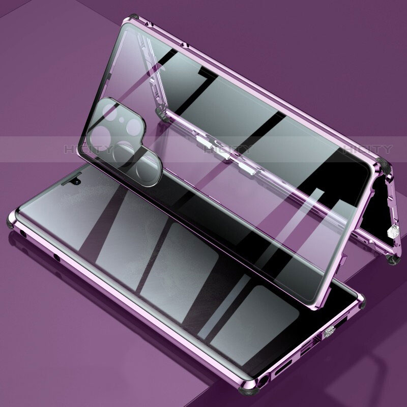 Coque Rebord Bumper Luxe Aluminum Metal Miroir 360 Degres Housse Etui Aimant pour Samsung Galaxy S23 Ultra 5G Violet Plus