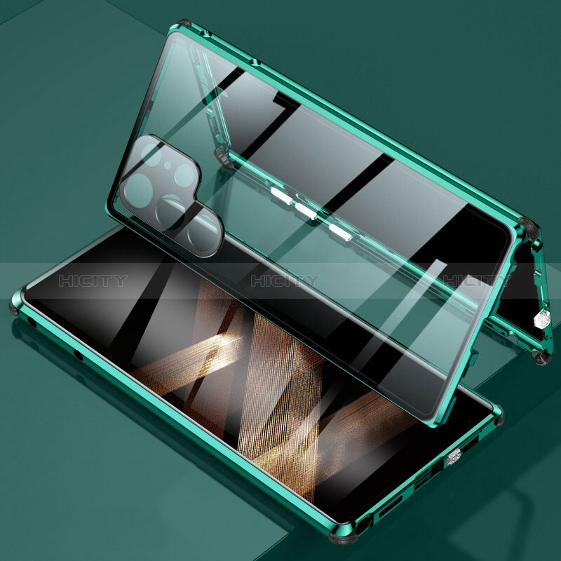 Coque Rebord Bumper Luxe Aluminum Metal Miroir 360 Degres Housse Etui Aimant pour Samsung Galaxy S24 Ultra 5G Vert Plus