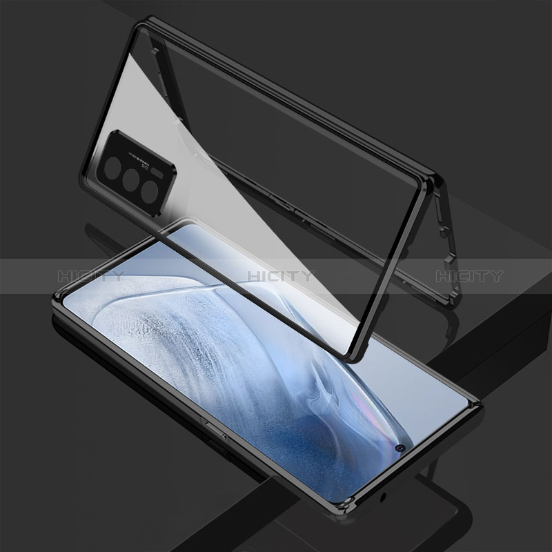 Coque Rebord Bumper Luxe Aluminum Metal Miroir 360 Degres Housse Etui Aimant pour Vivo iQOO 7 India 5G Noir Plus