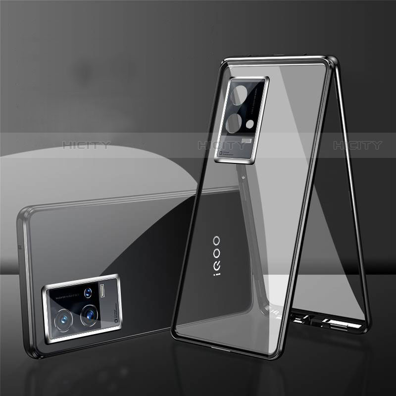 Coque Rebord Bumper Luxe Aluminum Metal Miroir 360 Degres Housse Etui Aimant pour Vivo iQOO 8 5G Noir Plus