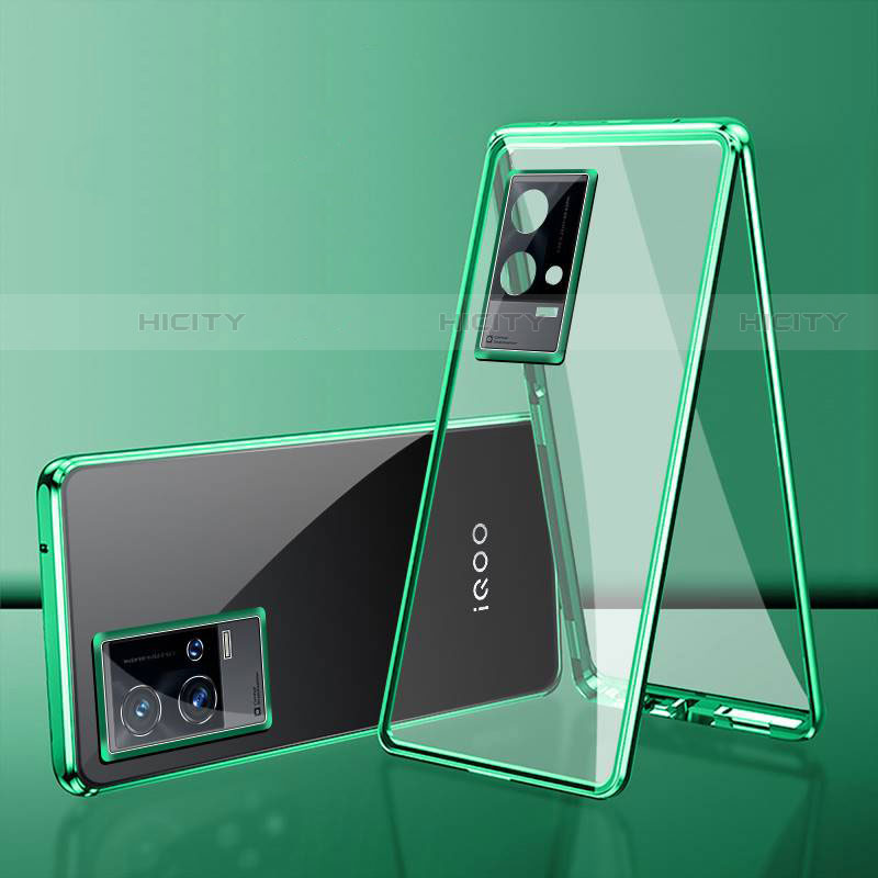 Coque Rebord Bumper Luxe Aluminum Metal Miroir 360 Degres Housse Etui Aimant pour Vivo iQOO 8 Pro 5G Vert Plus