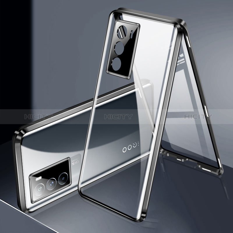 Coque Rebord Bumper Luxe Aluminum Metal Miroir 360 Degres Housse Etui Aimant pour Vivo iQOO 9 SE 5G Noir Plus