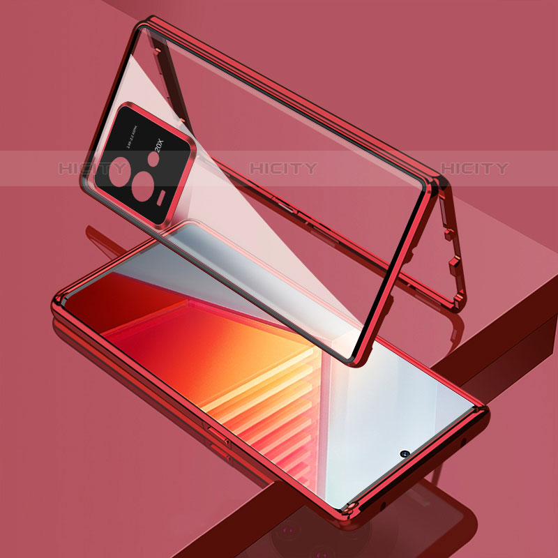 Coque Rebord Bumper Luxe Aluminum Metal Miroir 360 Degres Housse Etui Aimant pour Vivo iQOO 9T 5G Rouge Plus