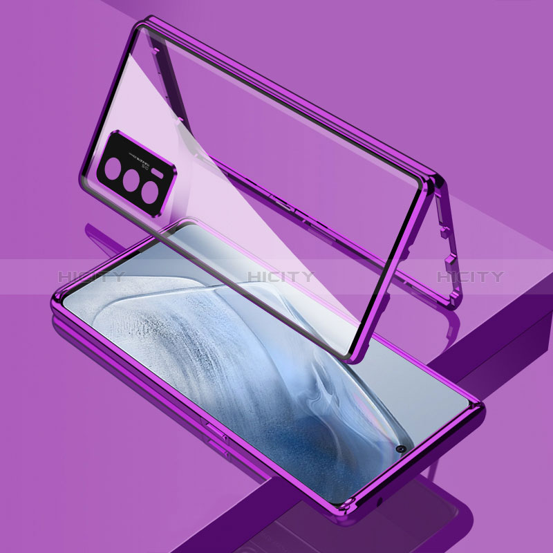 Coque Rebord Bumper Luxe Aluminum Metal Miroir 360 Degres Housse Etui Aimant pour Vivo iQOO Neo5 5G Violet Plus