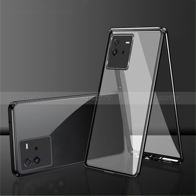 Coque Rebord Bumper Luxe Aluminum Metal Miroir 360 Degres Housse Etui Aimant pour Vivo iQOO Neo6 SE 5G Noir Plus