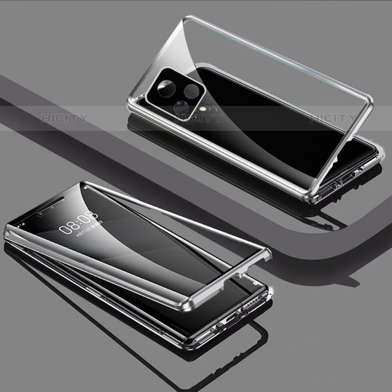 Coque Rebord Bumper Luxe Aluminum Metal Miroir 360 Degres Housse Etui Aimant pour Vivo iQOO U3 5G Argent Plus