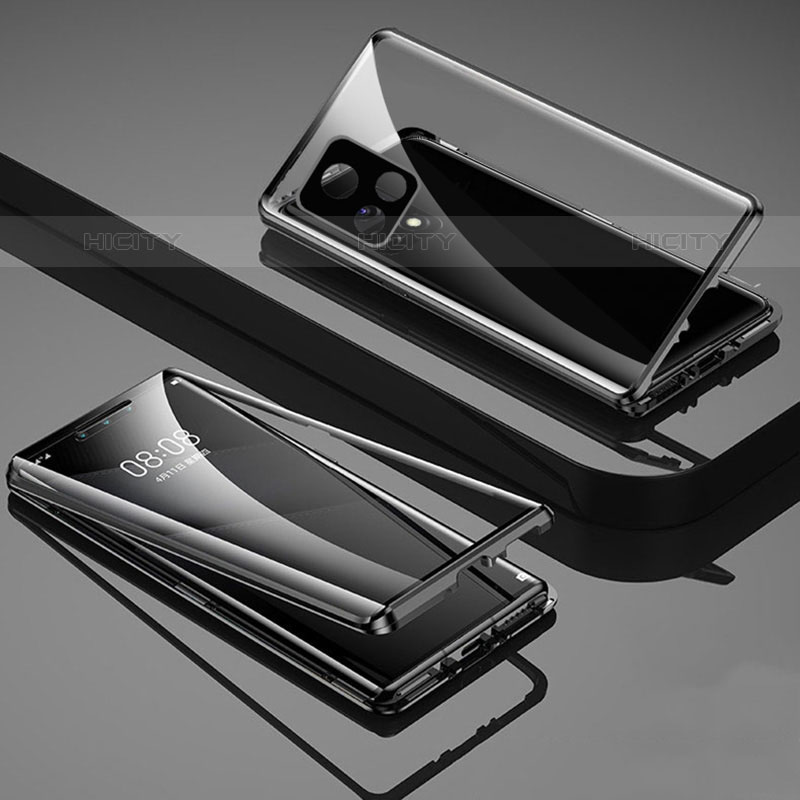 Coque Rebord Bumper Luxe Aluminum Metal Miroir 360 Degres Housse Etui Aimant pour Vivo iQOO U3 5G Noir Plus
