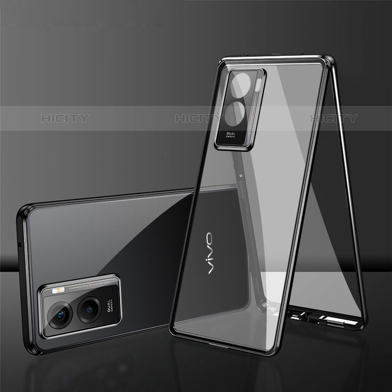 Coque Rebord Bumper Luxe Aluminum Metal Miroir 360 Degres Housse Etui Aimant pour Vivo iQOO U5 5G Noir Plus