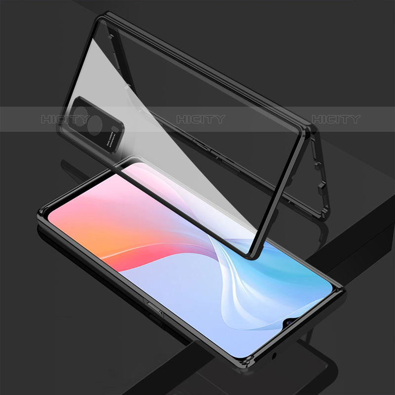 Coque Rebord Bumper Luxe Aluminum Metal Miroir 360 Degres Housse Etui Aimant pour Vivo iQOO Z5x 5G Noir Plus