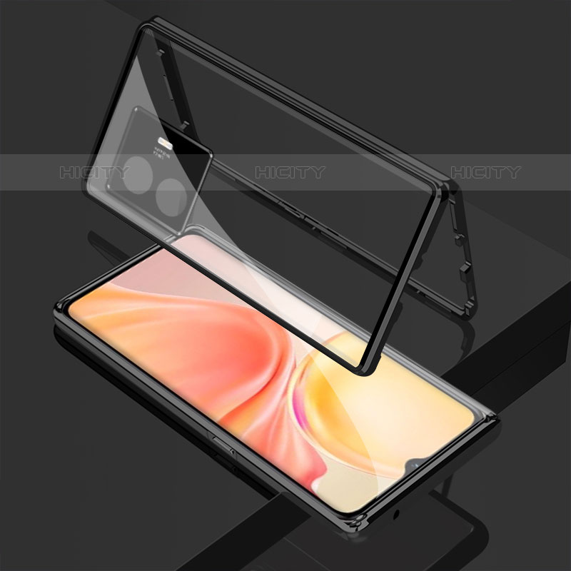 Coque Rebord Bumper Luxe Aluminum Metal Miroir 360 Degres Housse Etui Aimant pour Vivo iQOO Z6 Lite 5G Noir Plus